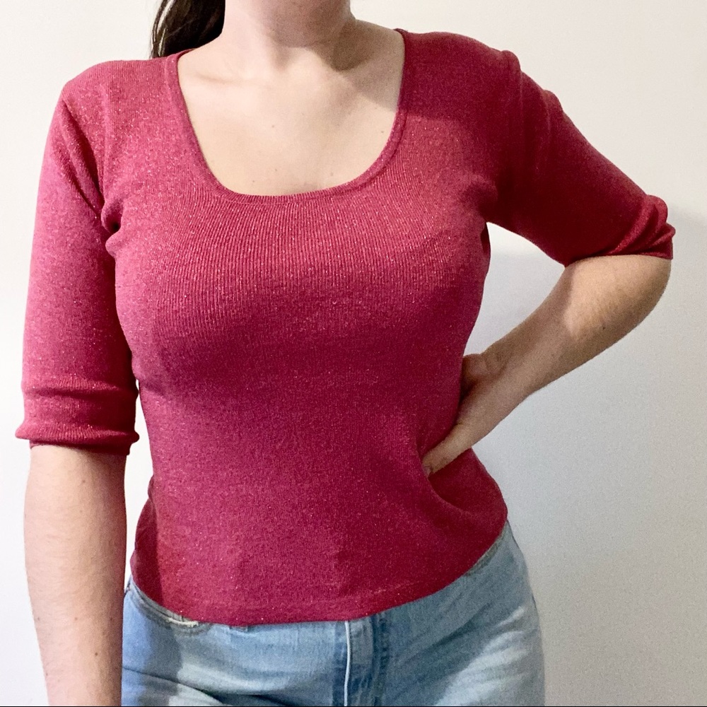 Joseph A. 90’s Vintage Pink Glitter Silk Blend Top